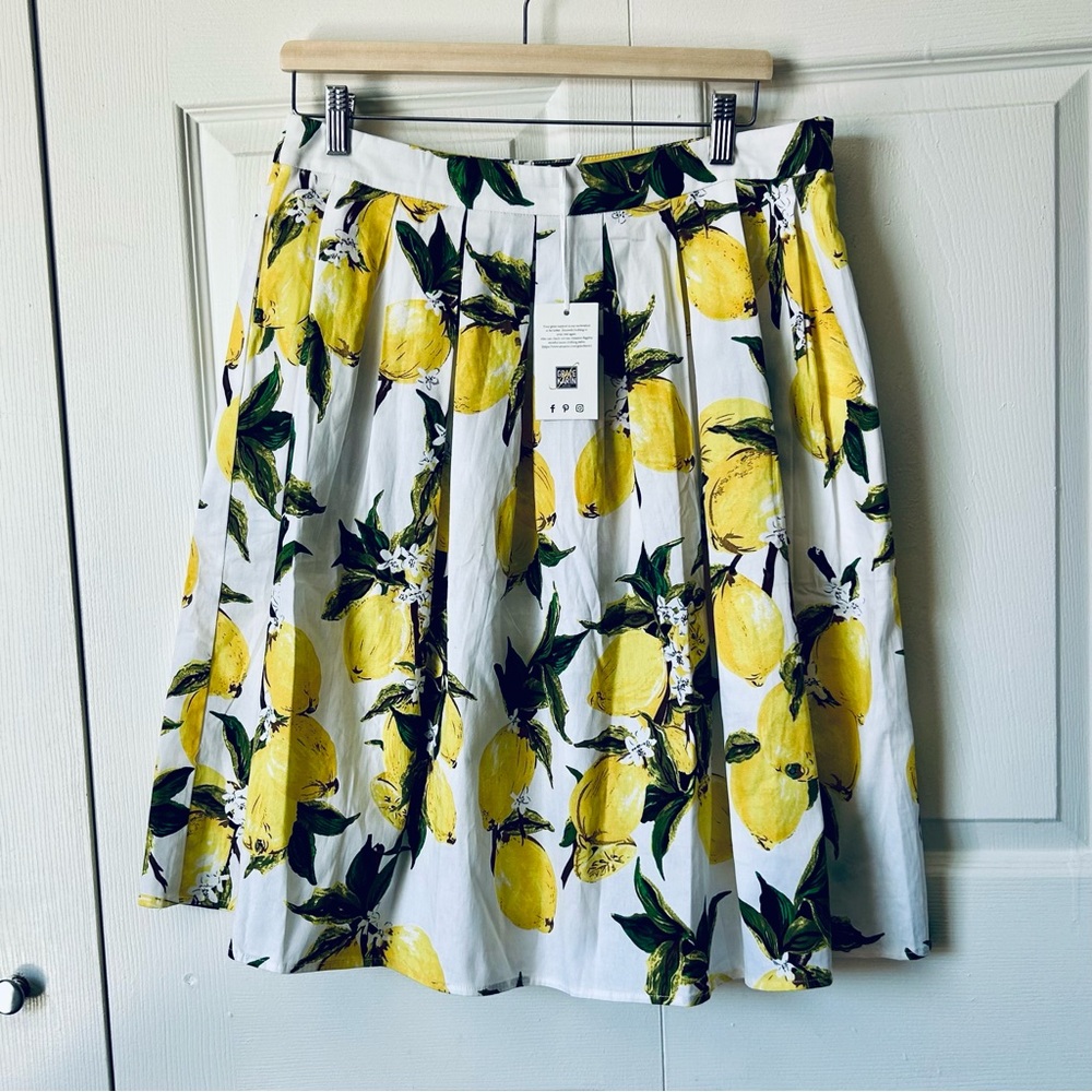 Grace Karin White A-Line Skirt with Yellow Lemon & Green Leaf Print